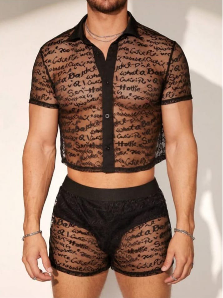 Men's Jacquard Mesh Shirt & Short Set